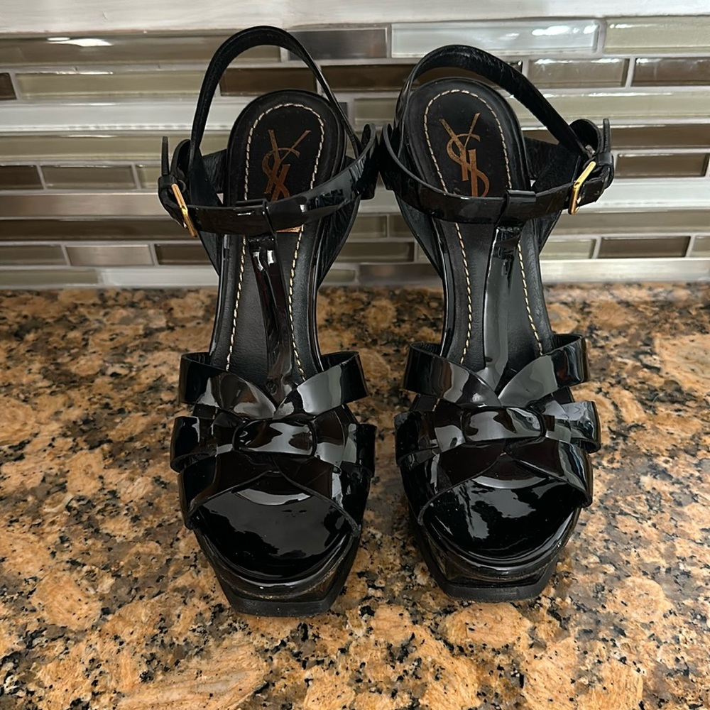 YSL Yves Saint Laurent Tribute platform sandal in patent leather